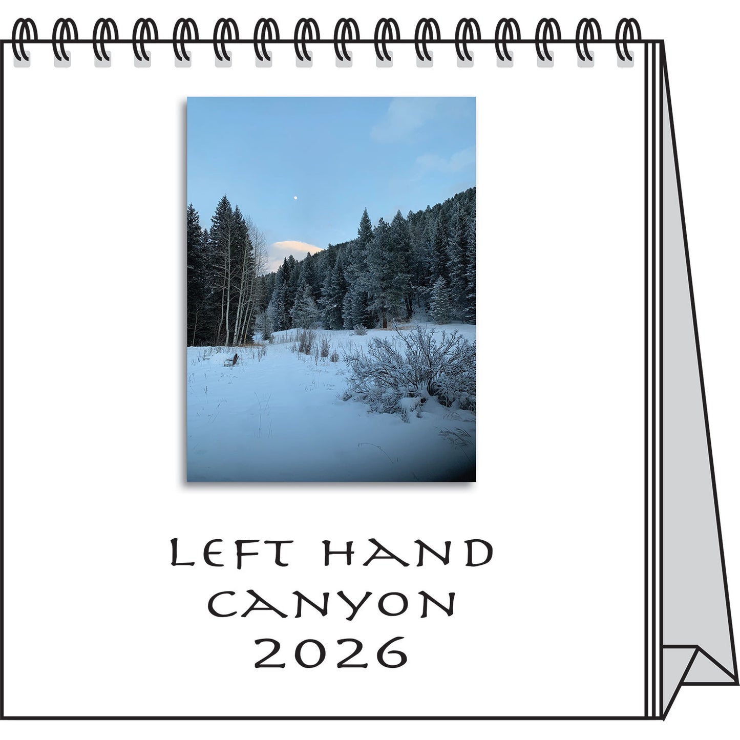 Calendar with a snowy landscape and 'Left Hand Canyon 2026' text