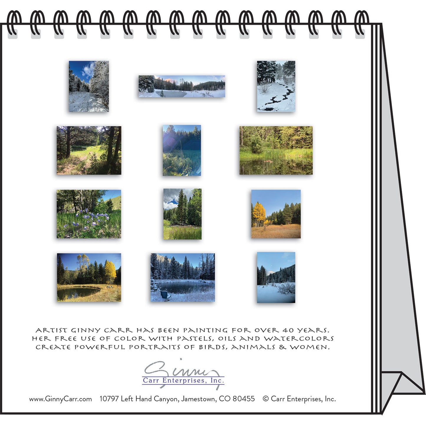 2026 Calendar with nature-themed images and artist information on a white background